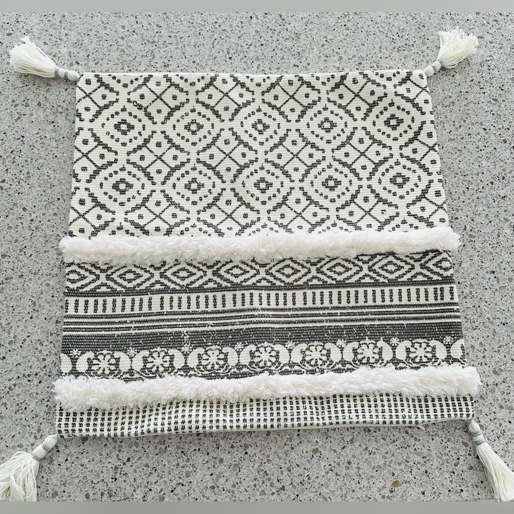 Boho mixed media zippered pillow cover 18x18 gray white